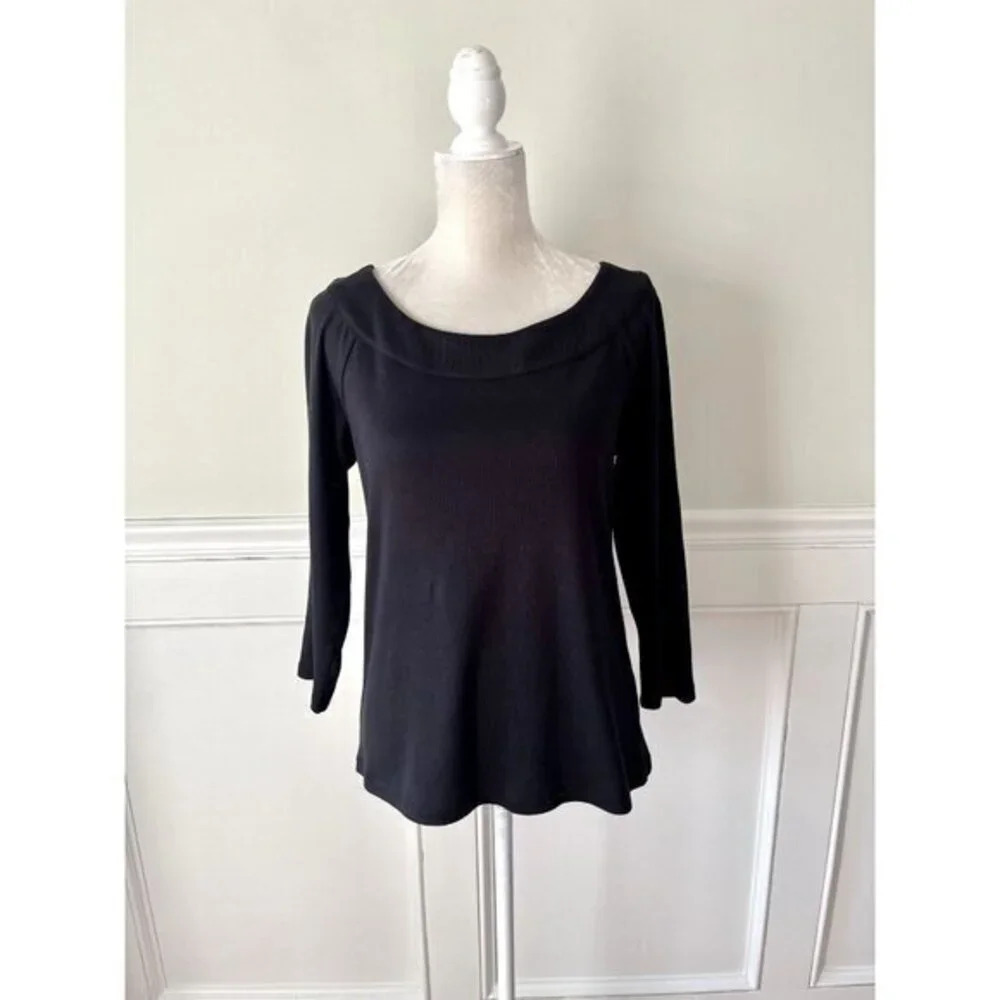 Rafaella Black Cotton Boatneck Top Blouse M